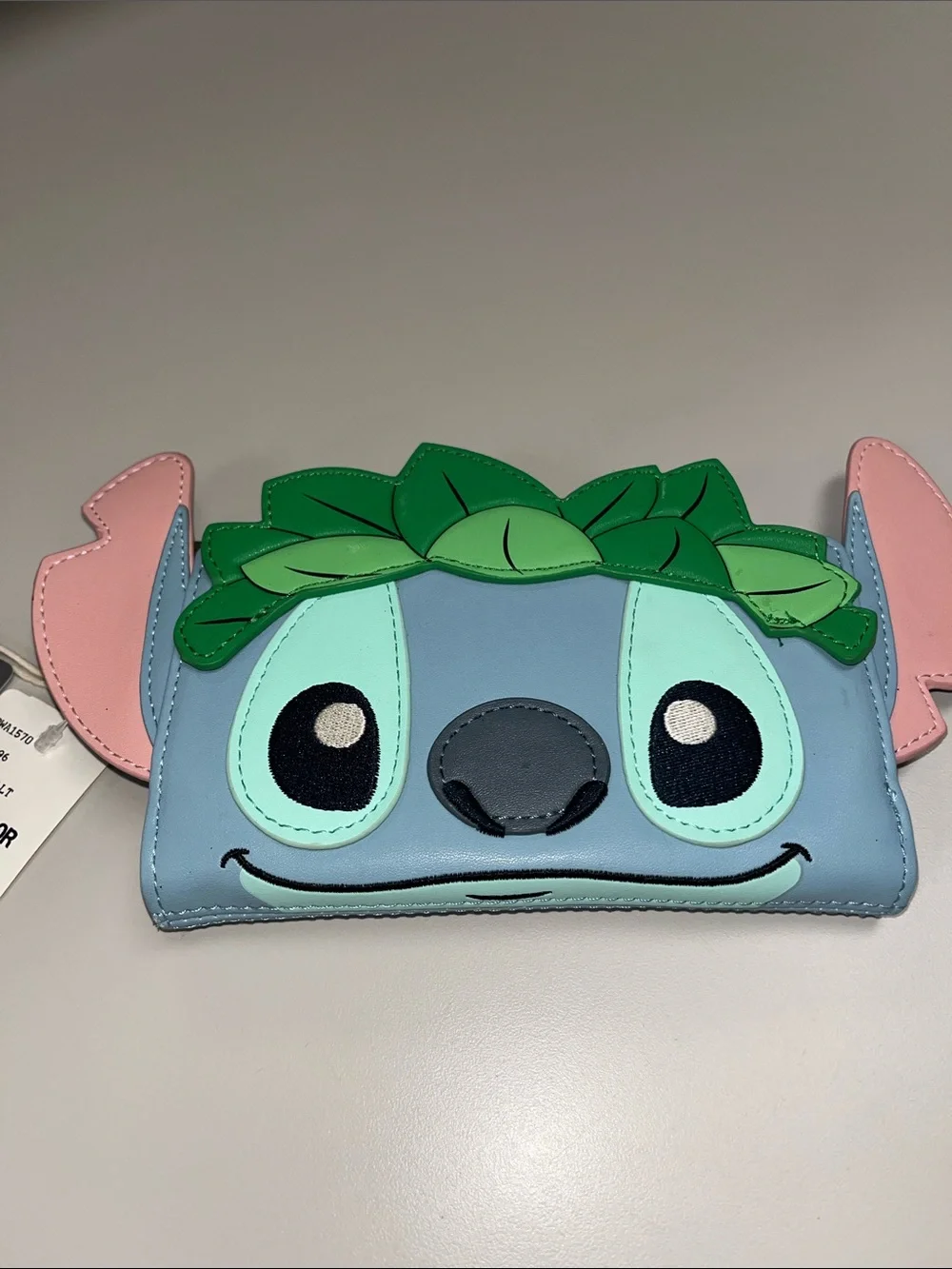 Loungefly Blue Stitch Face Wallet w/Pink Ears and Green Leaf Accent NWT